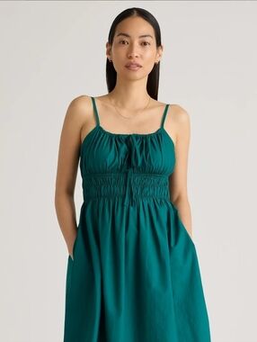 Quince 100% Organic Cotton Keyhole Midi Dress, S, Green, Nwt